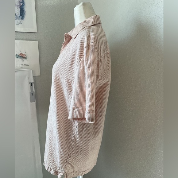 Club Monaco Striped Orange and White Button Down Top - Picture 3 of 8